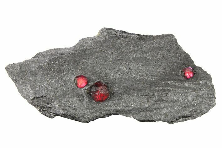 Plate of Three Red Embers Garnets in Graphite - Massachusetts #272754
